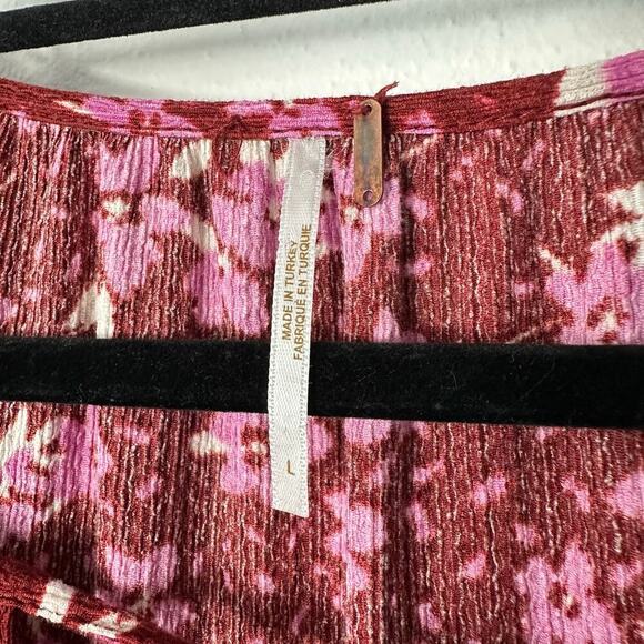 Free People Dress Tiers of Joy Midi Floral Long Sleeve Plum Combo Red Pink L - Picture 4 of 10